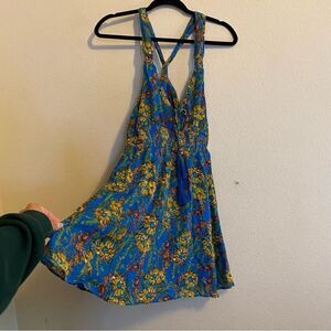 Free people blue and yellow floral mini summer dress